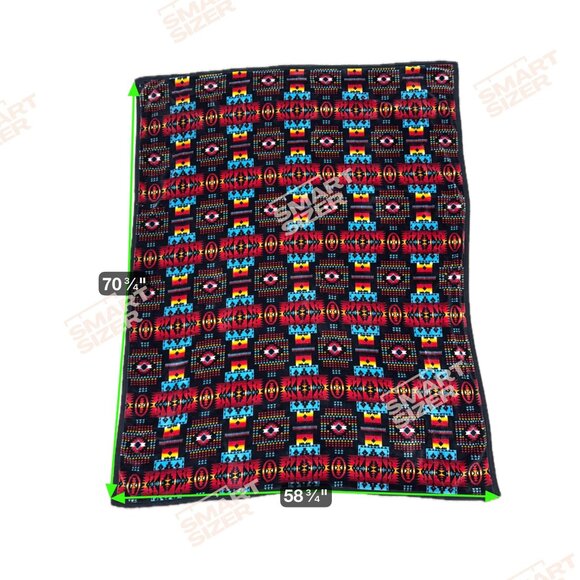 Southwest Tuscan Style Reversible Fleece Blanket 70X58 Tribal Pattern Green Red - Picture 5 of 5